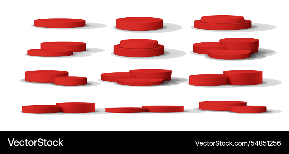 Red realistic empty 3d product podium set isolated Red realistic empty 3d product podium set isolated vector image