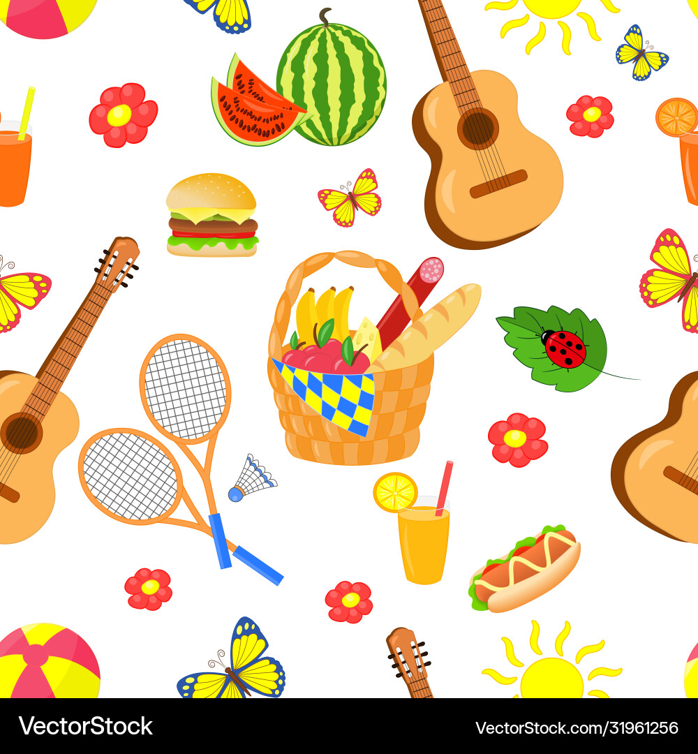 Seamless pattern with picnic set vector image