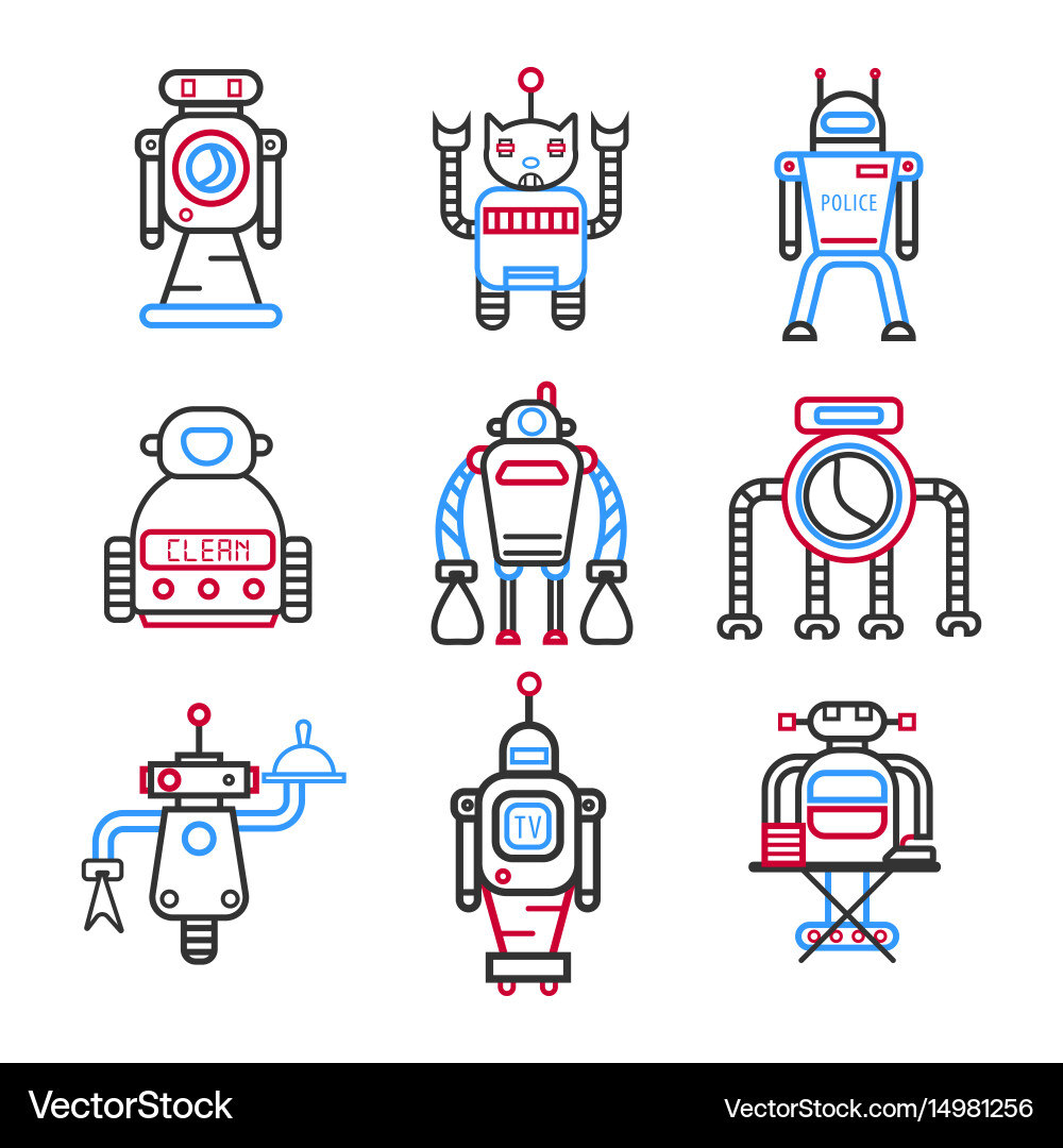 Set of robots for different tasks Vector Image