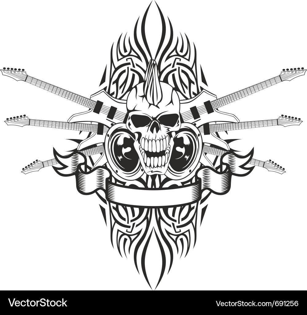 Skull with Crossed Guitars Vector Image