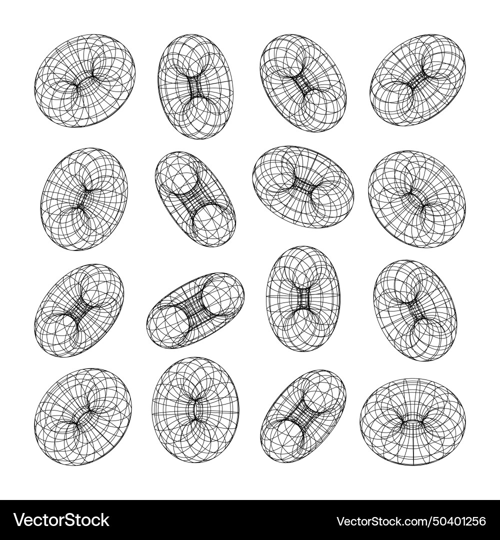 Wireframe shapes lined torus perspective mesh Vector Image