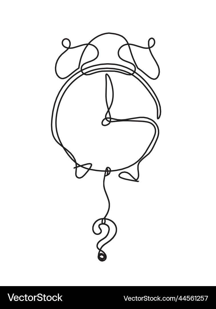 Abstract clock with question mark as line drawing vector image