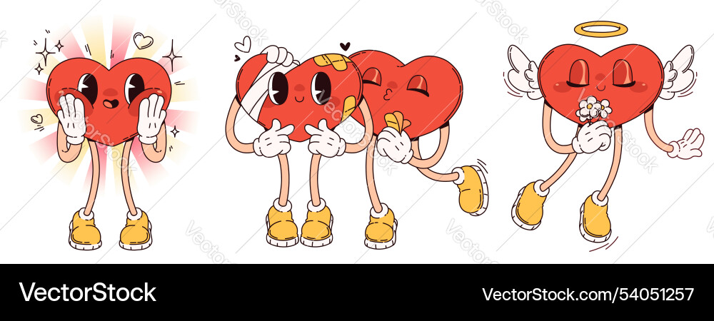 Expressive red groovy heart characters Expressive red groovy heart characters vector image