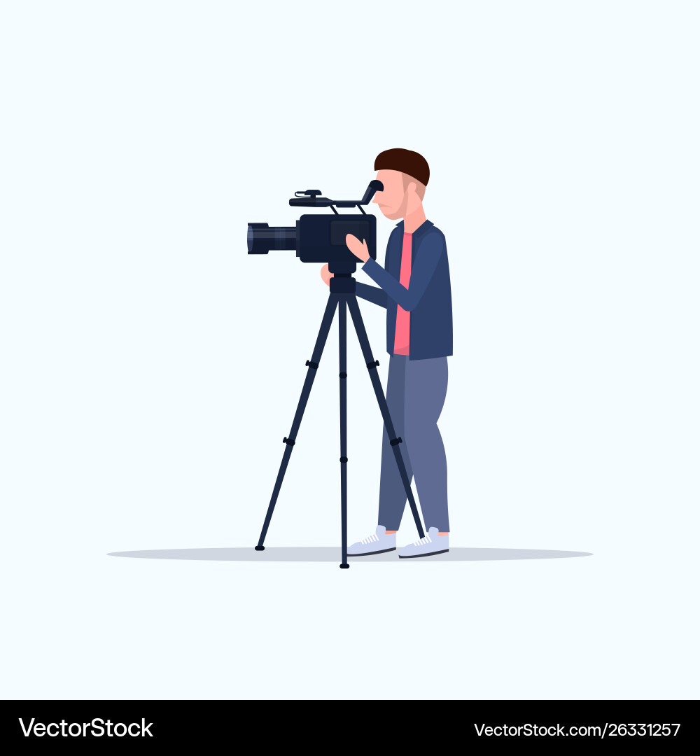 Operator using video camera on tripod cameraman Operator using video camera on tripod cameraman vector image