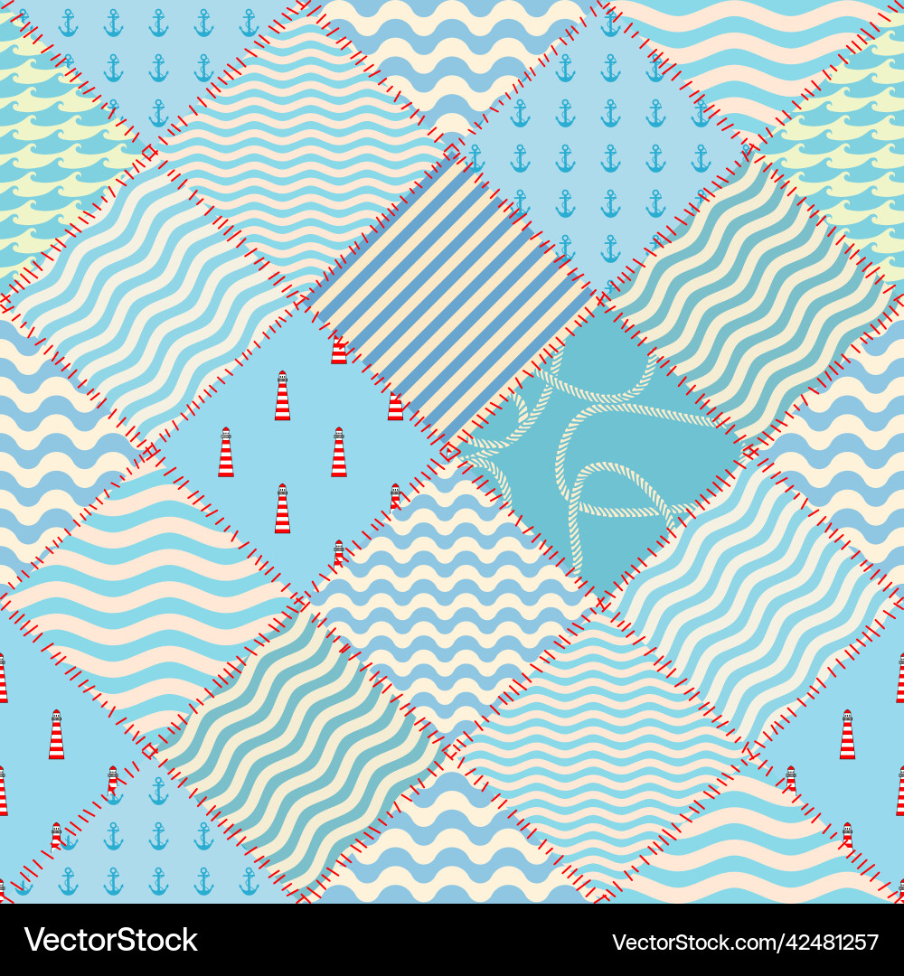 Patchwork seamless pattern in marine style art Patchwork seamless pattern in marine style art vector image
