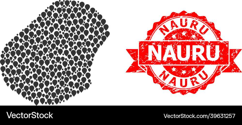 Rubber nauru stamp seal and pointer mosaic map Rubber nauru stamp seal and pointer mosaic map vector image