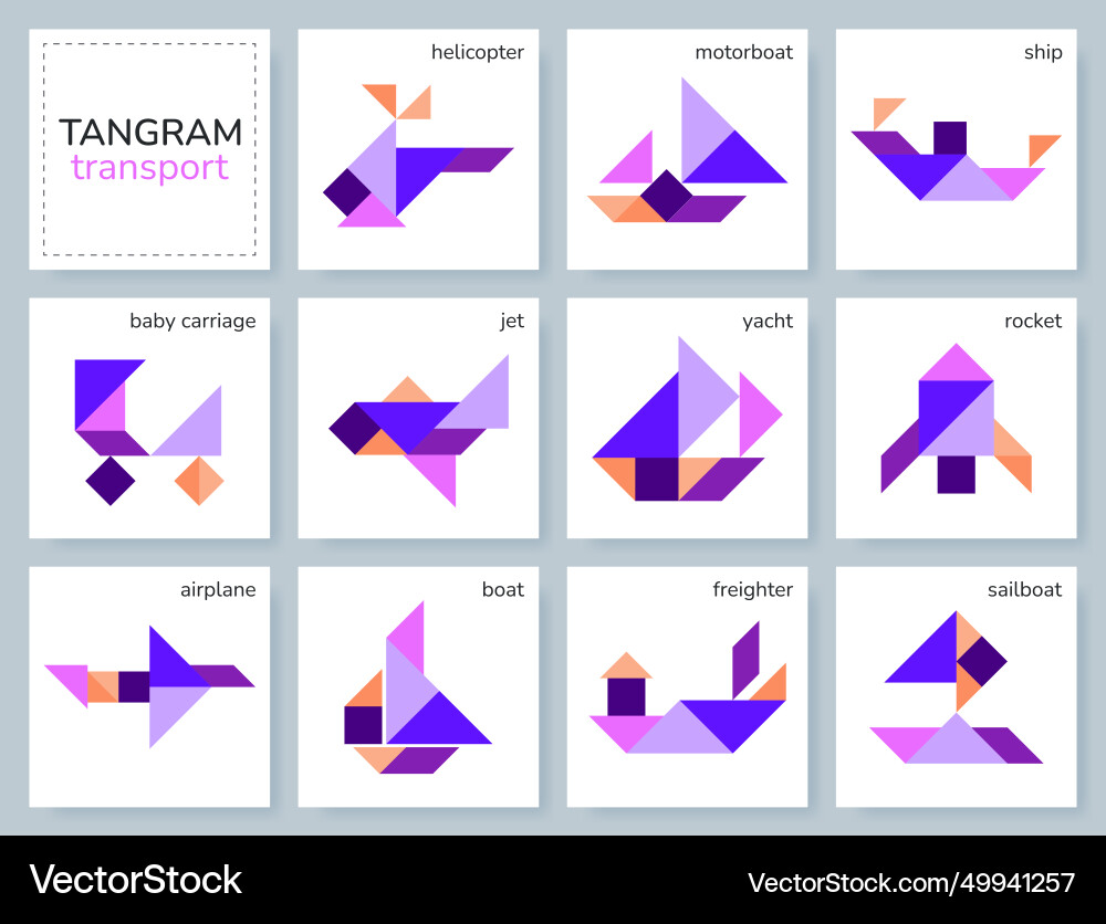 Tangram puzzle game set with transport Tangram puzzle game set with transport vector image