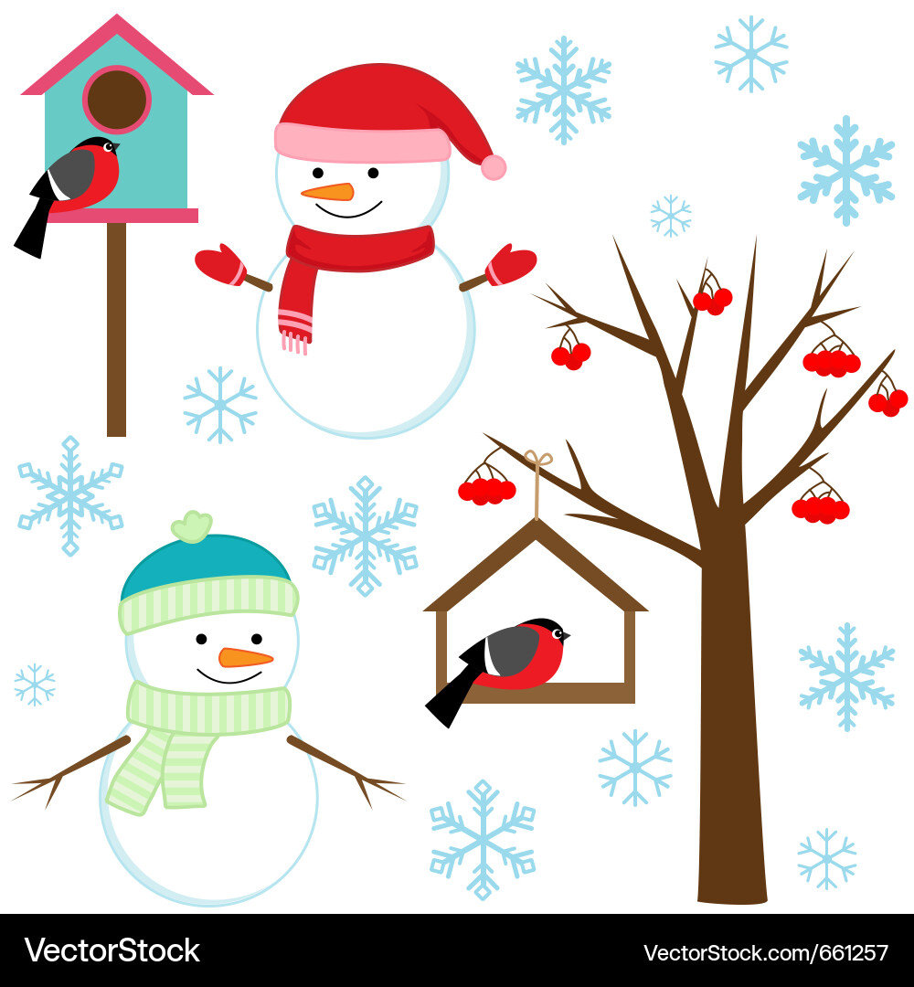 Winter Animal & Holiday Elements vector image