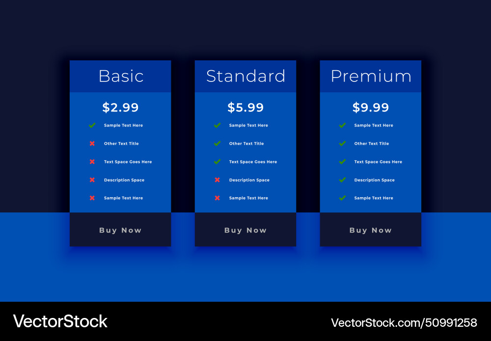 3 option pricing checklist layout for web vector image