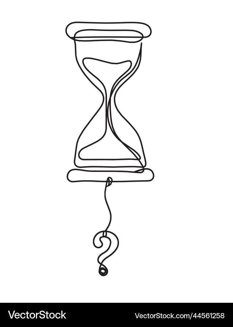 Abstract clock with question mark as line drawing vector image