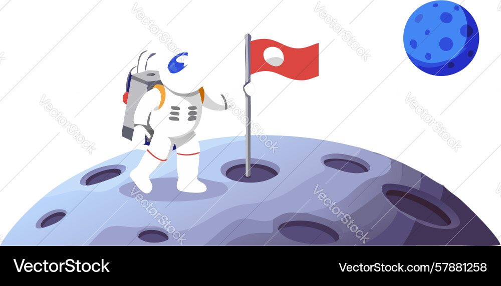 Astronaut on moon with flag and earth view design Vector Image