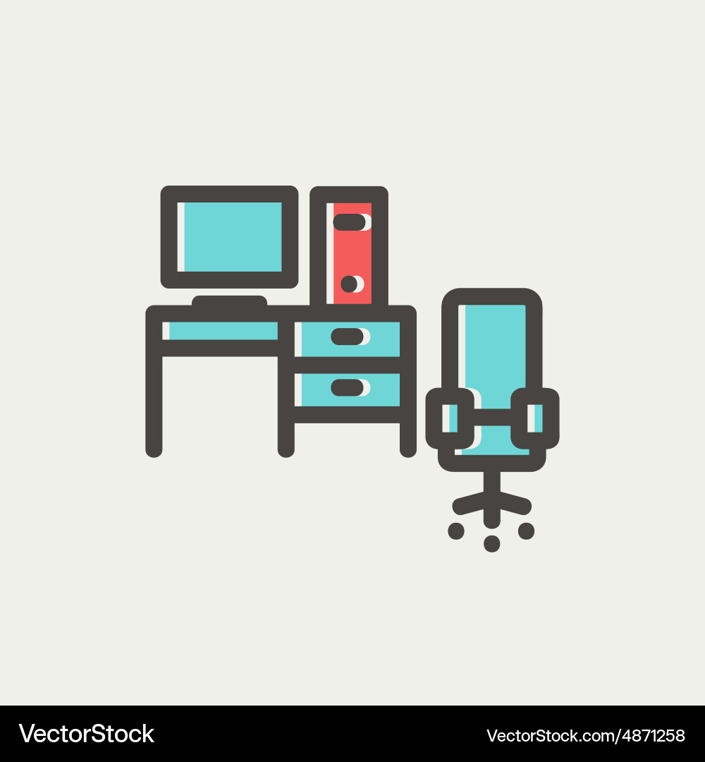 Computer set with table and chair thin line icon vector image