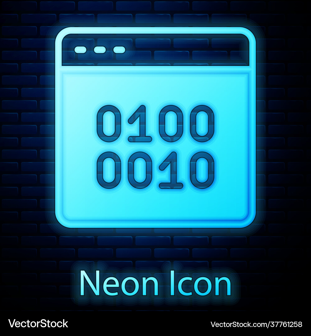 Glowing neon binary code icon isolated on brick vector image