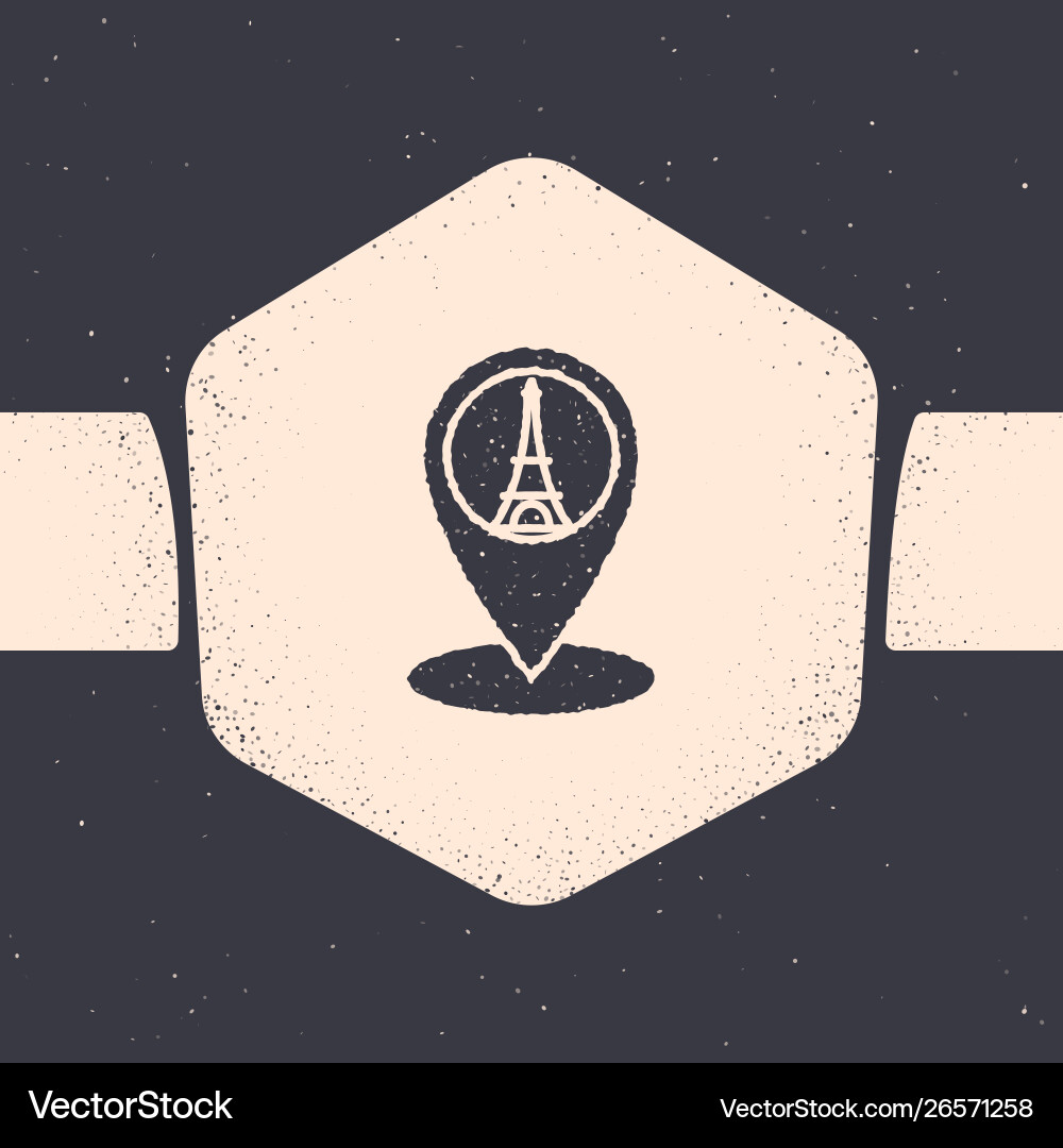 Grunge map pointer with eiffel tower icon isolated Grunge map pointer with eiffel tower icon isolated vector image