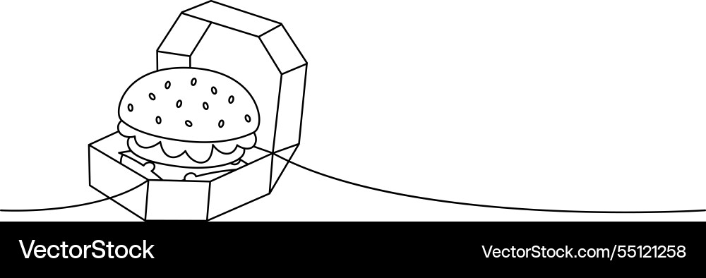 Hamburger in cardboard box one line continuous Hamburger in cardboard box one line continuous vector image
