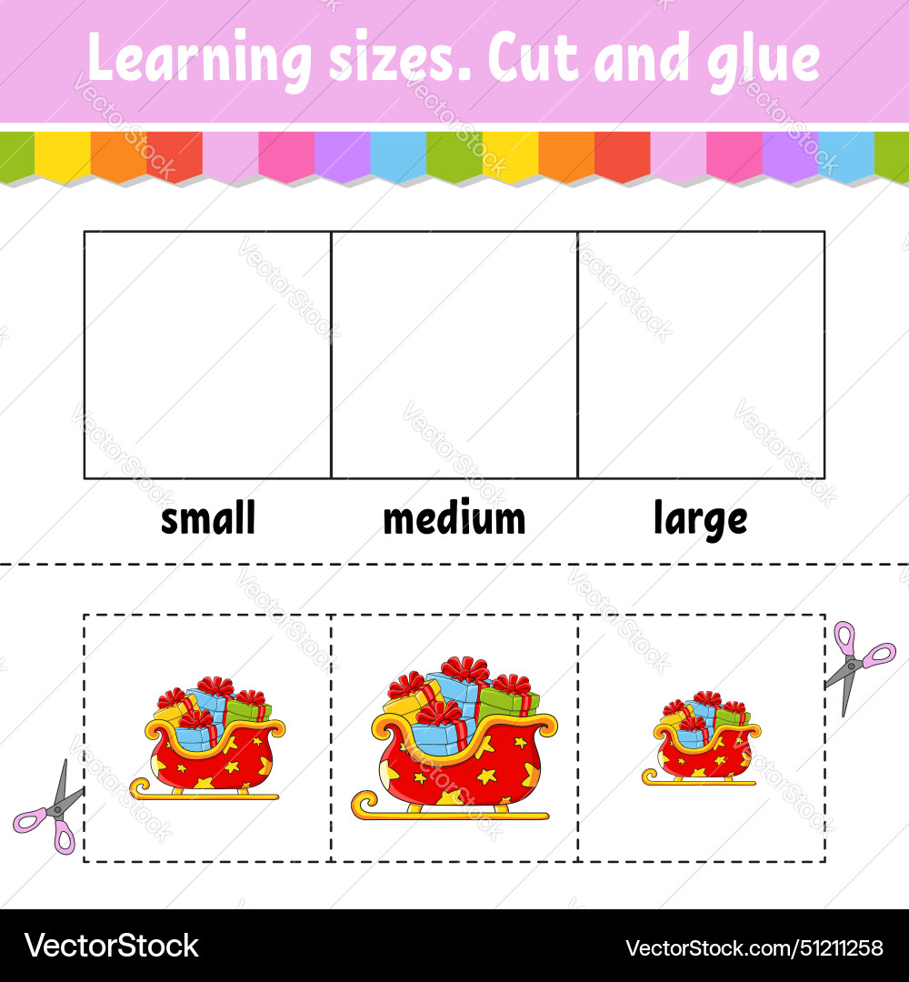 Learning sizes cut and glue easy level color vector image