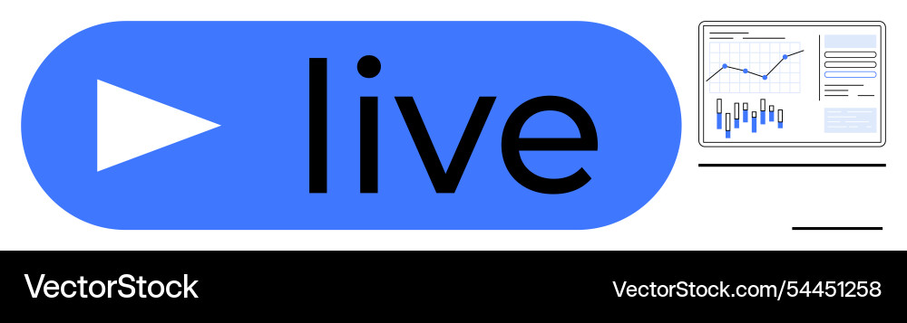Live streaming button with video analytics Live streaming button with video analytics vector image