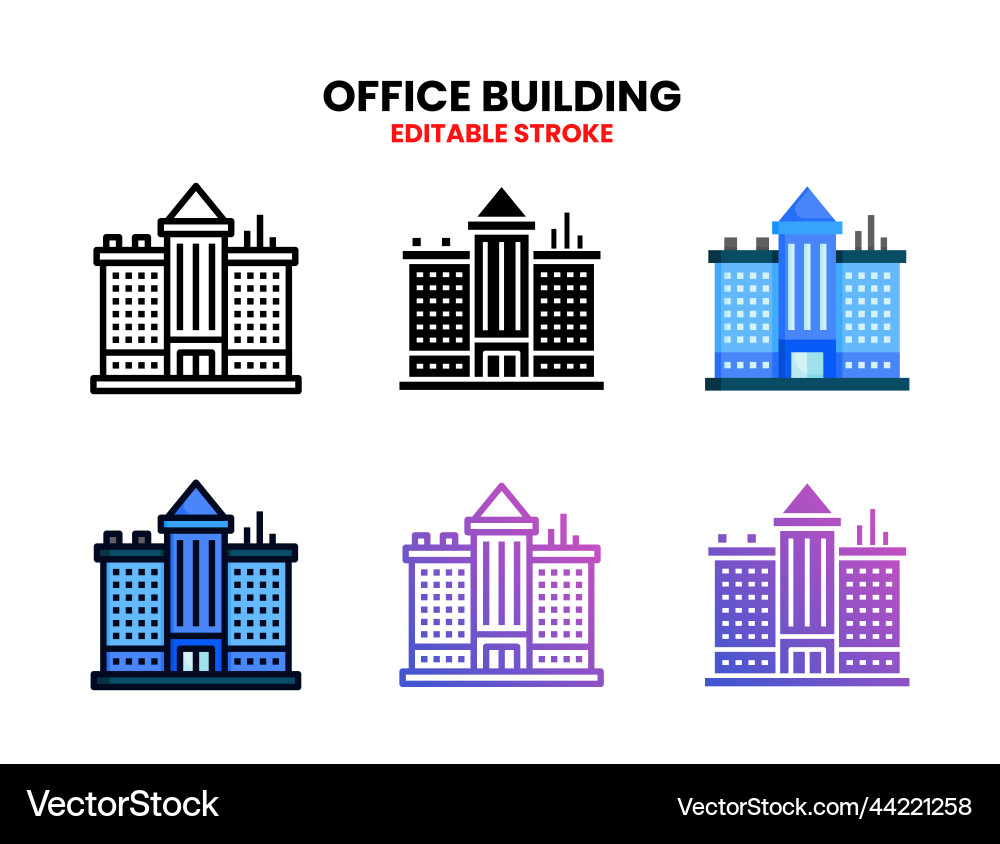 Office building icon set with different styles vector image