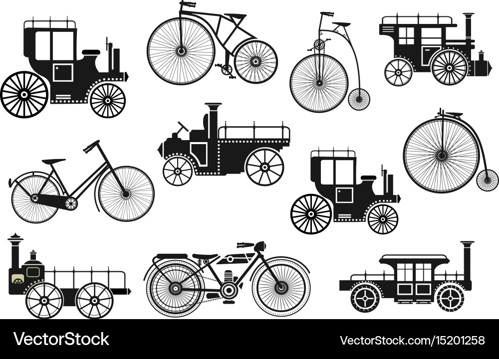 Retro Motorcycle & Vehicle Silhouettes vector image