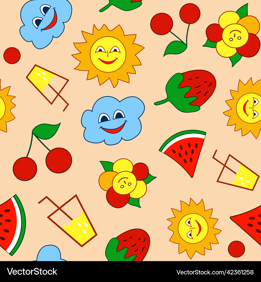 Seamless pattern with colorful summer icons Vector Image