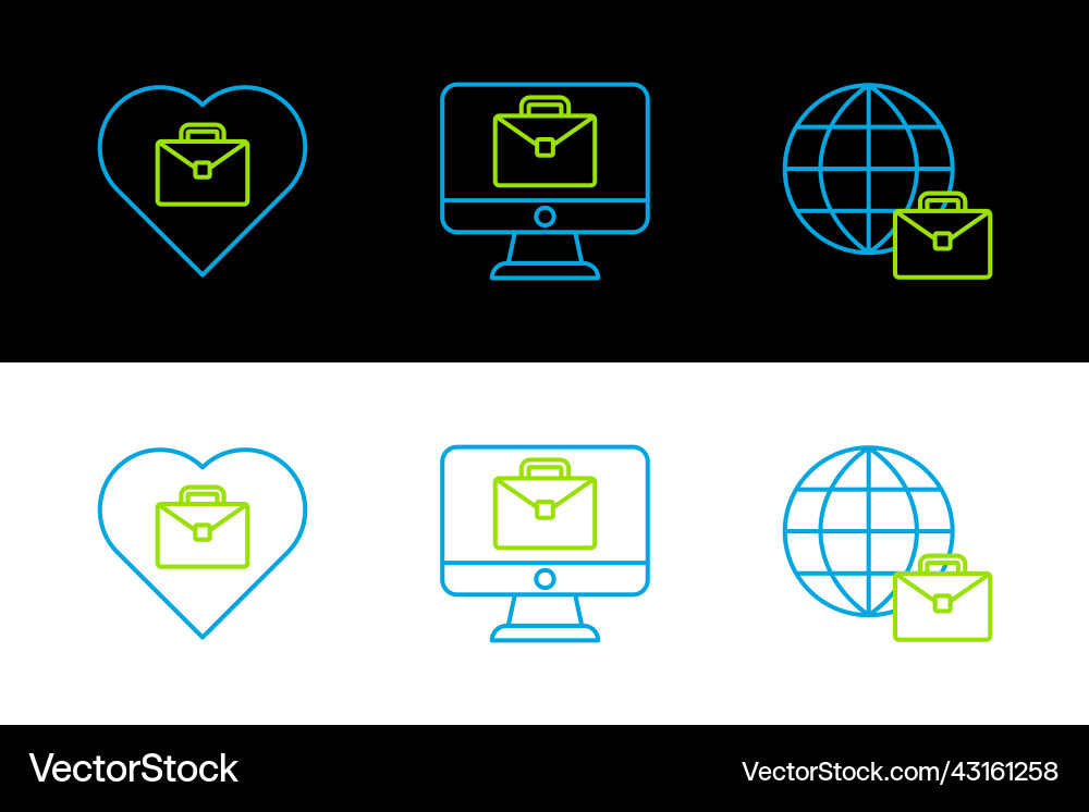 Set line online working heart with text and icon Set line online working heart with text and icon vector image
