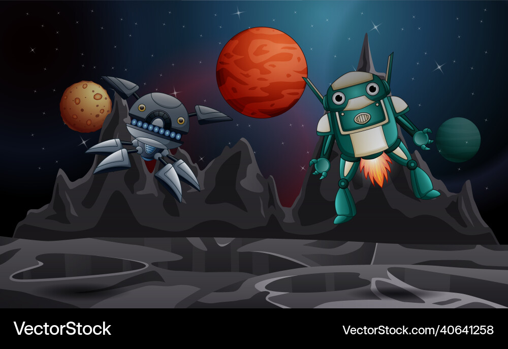 Space background with planets and robot vector image