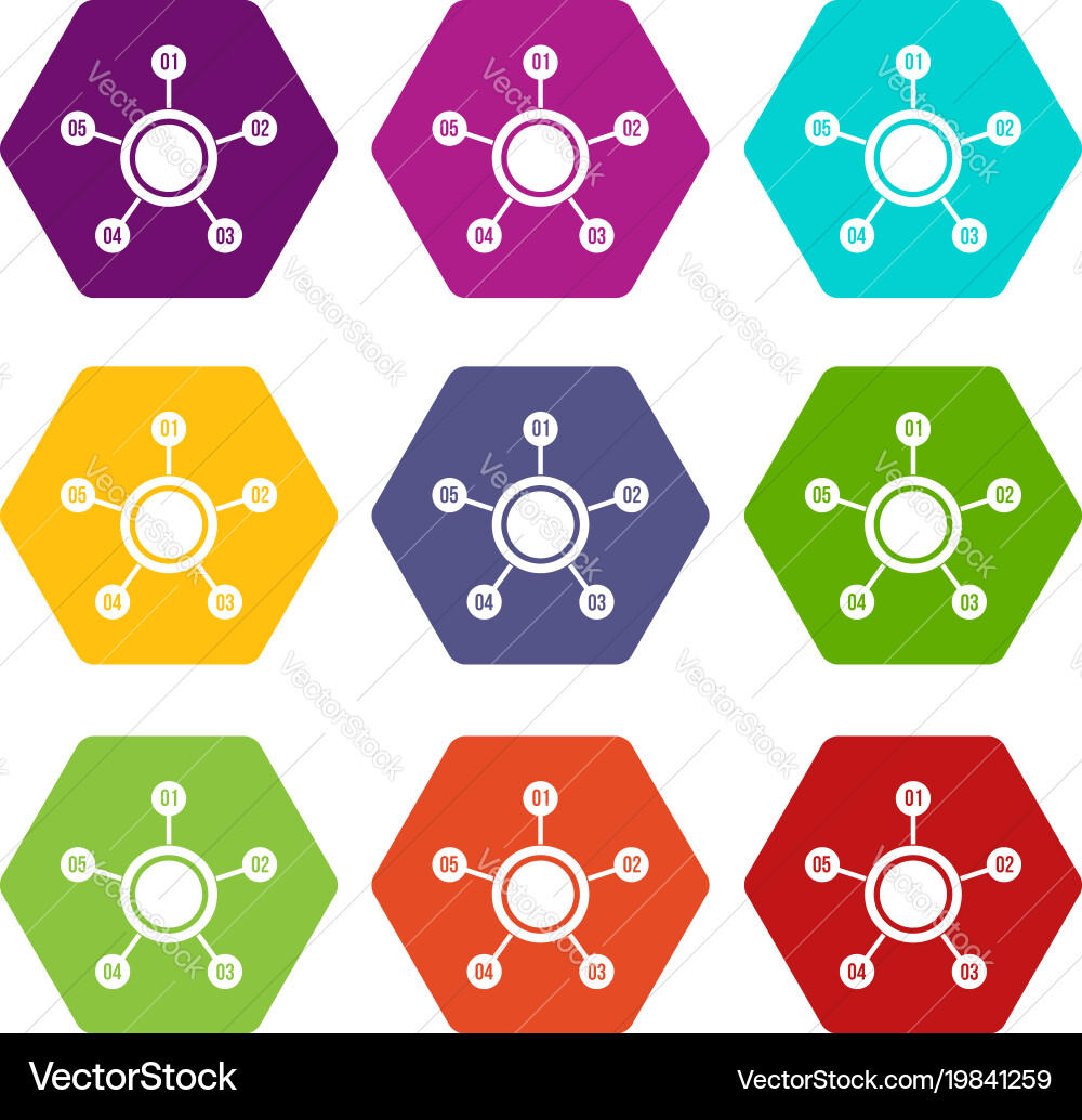 Circle chart with numbers icon set color vector image