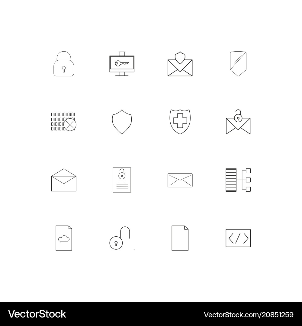 Cyber security linear thin icons set outlined Vector Image