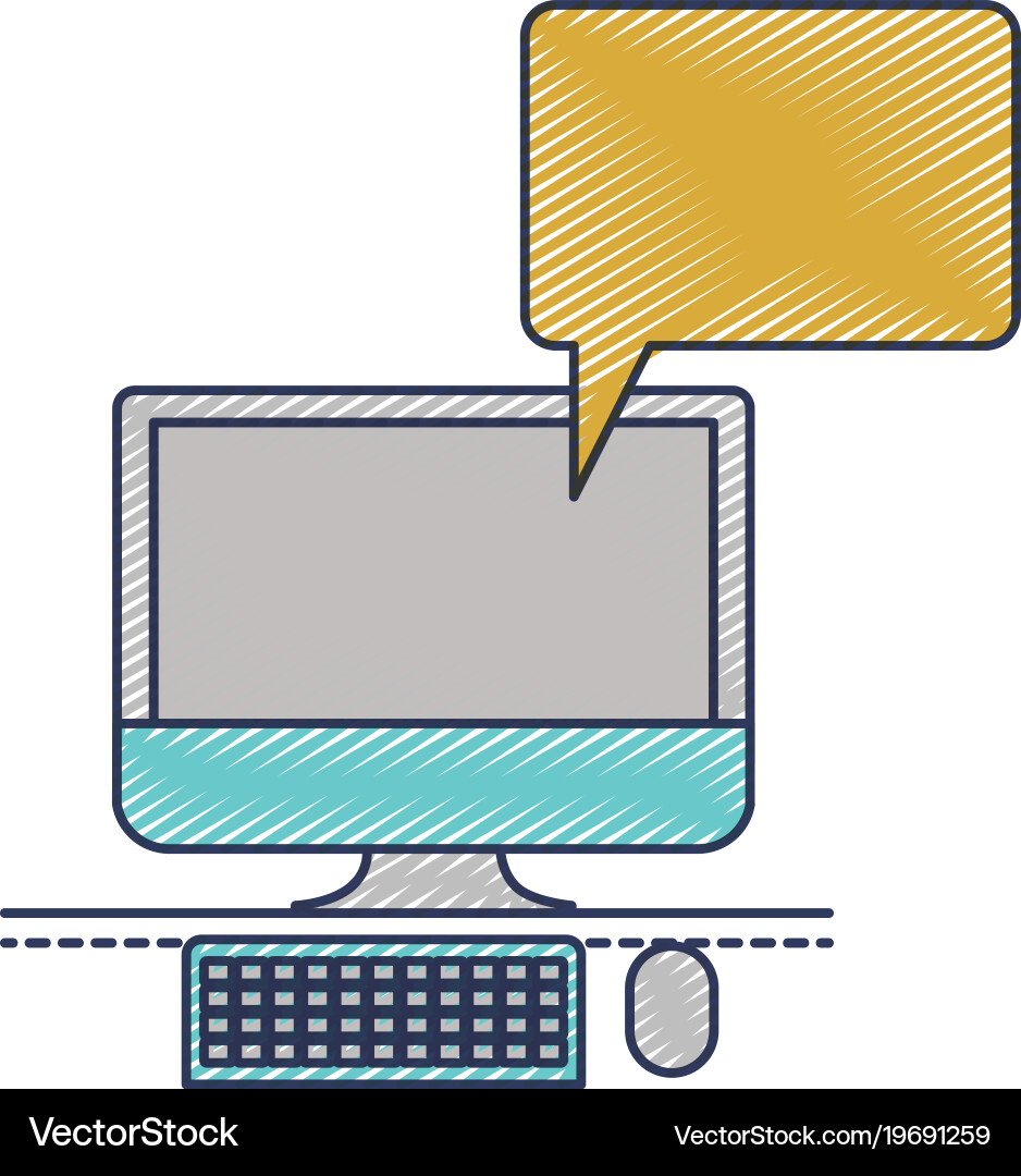 Desktop computer with bubble dialogue in colored Vector Image