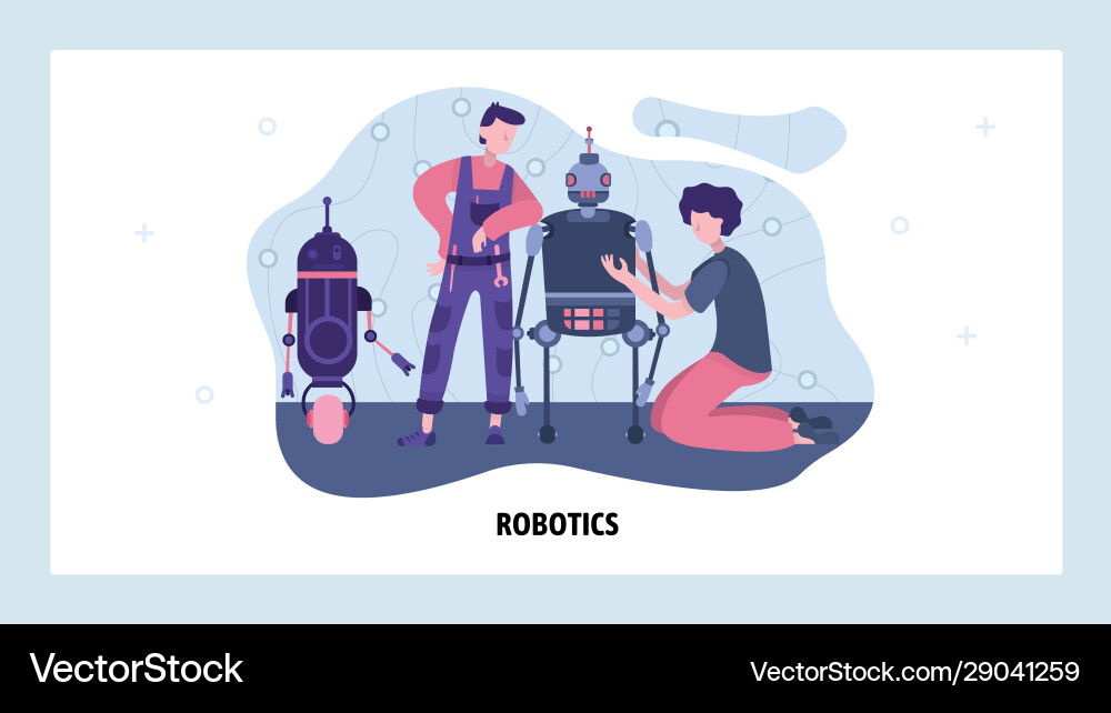 Engineers build and repair robot future android Engineers build and repair robot future android vector image