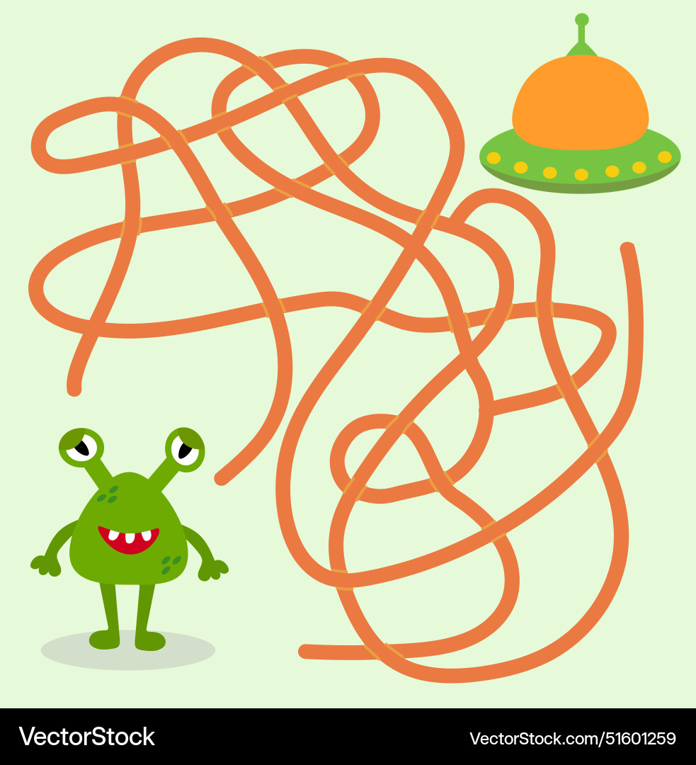 Help cute alien monster find path to ufo spaceship Help cute alien monster find path to ufo spaceship Vector Image