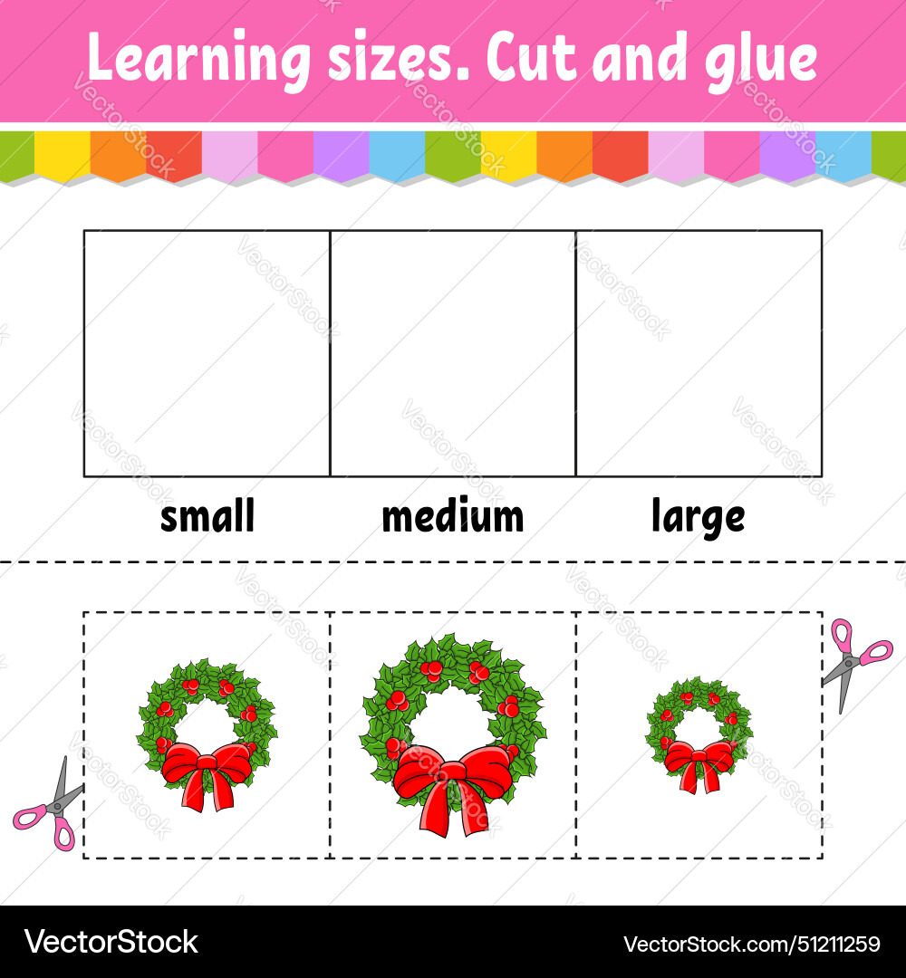 Learning sizes cut and glue easy level color Learning sizes cut and glue easy level color vector image