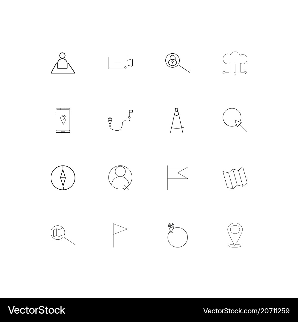 Maps and navigation simple linear icons set vector image