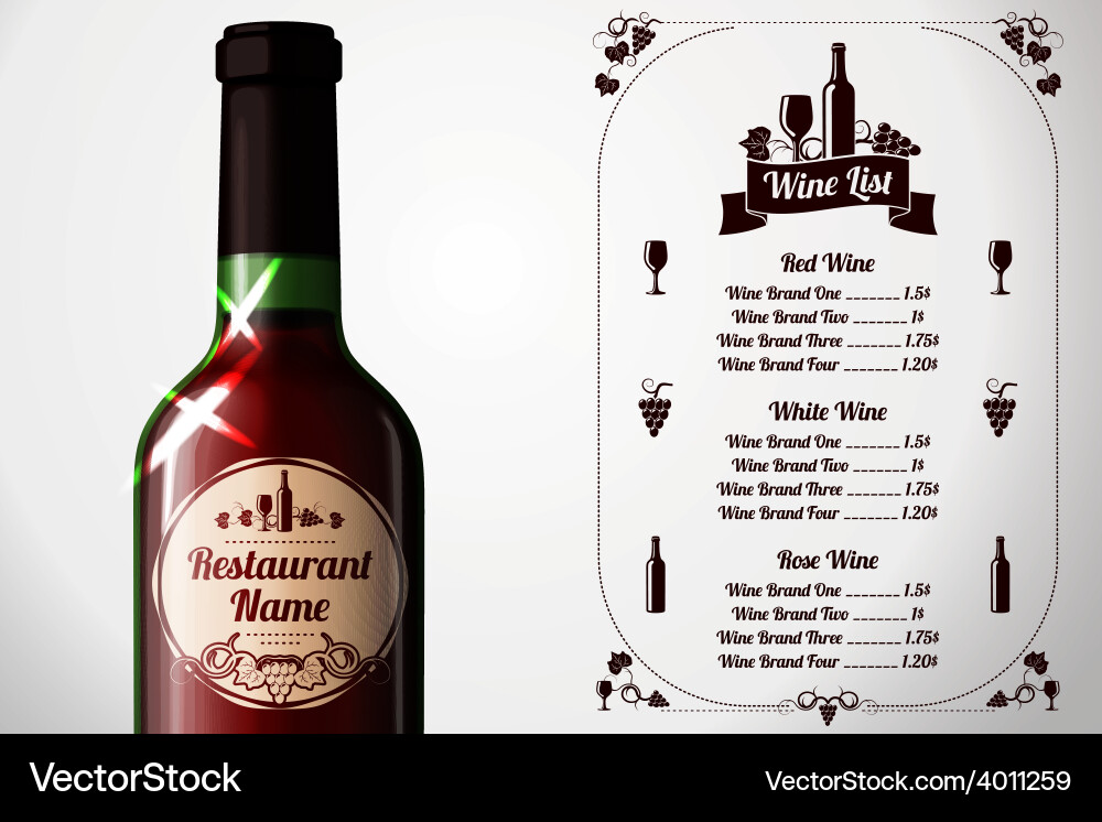Menu template - for alcohol with realistic red Vector Image
