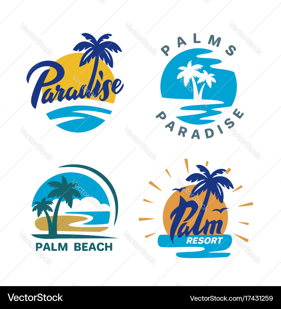 Palm trees round emblems Royalty Free Vector Image