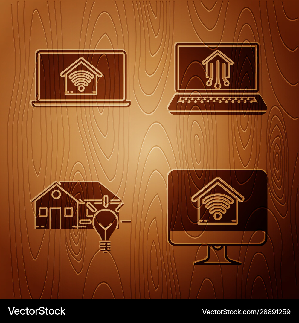 Set computer monitor with smart home wi-fi Vector Image