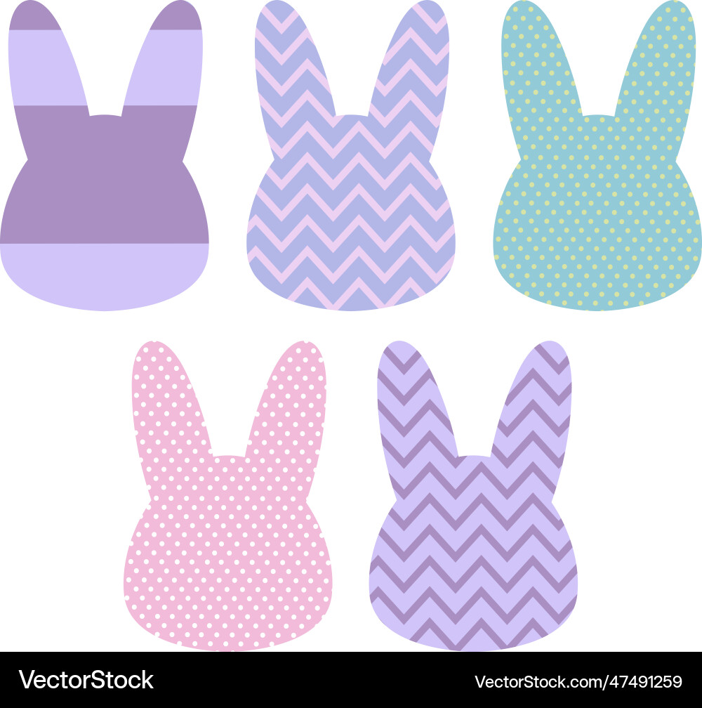 Set of rabbit heads with different patterns bunny Vector Image
