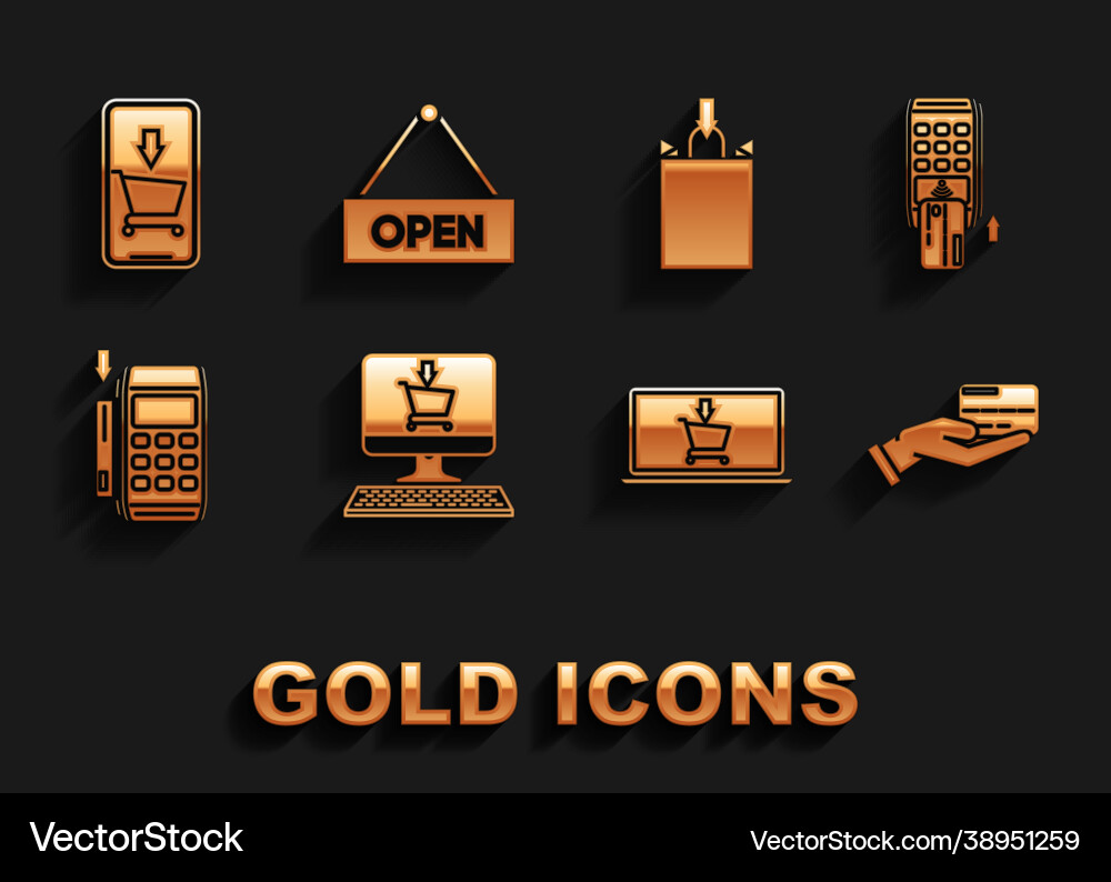 Set shopping cart on screen computer pos terminal Vector Image
