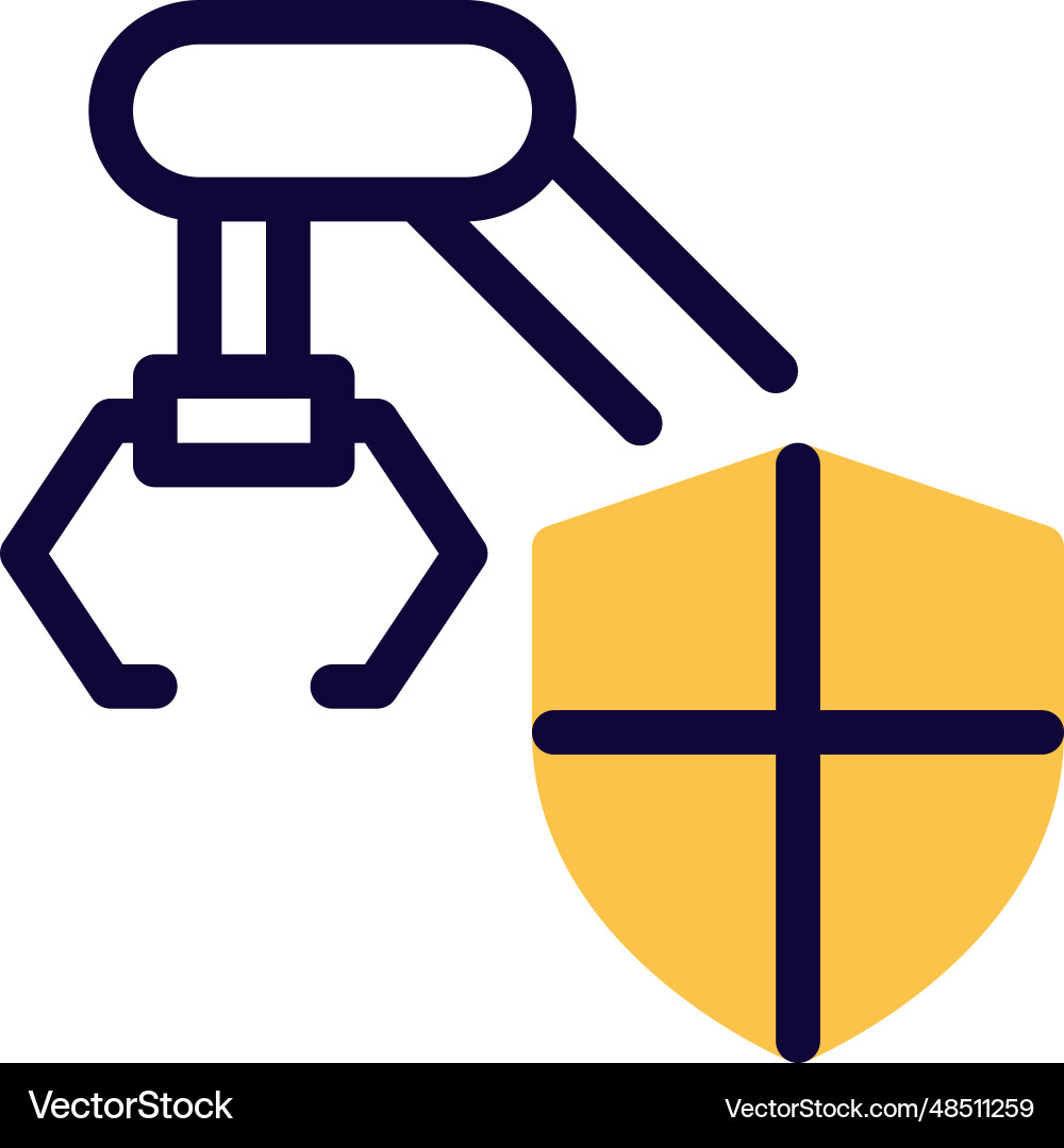 Shield protected robotic arm machine in factory vector image