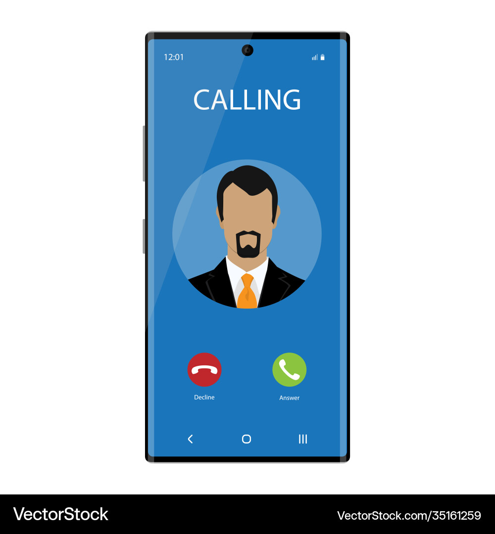 Smartphone with incoming phone call screen user Smartphone with incoming phone call screen user vector image