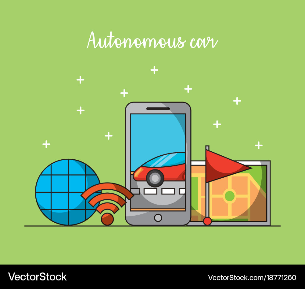 Autonomous car mobile phone app gps navigation Vector Image