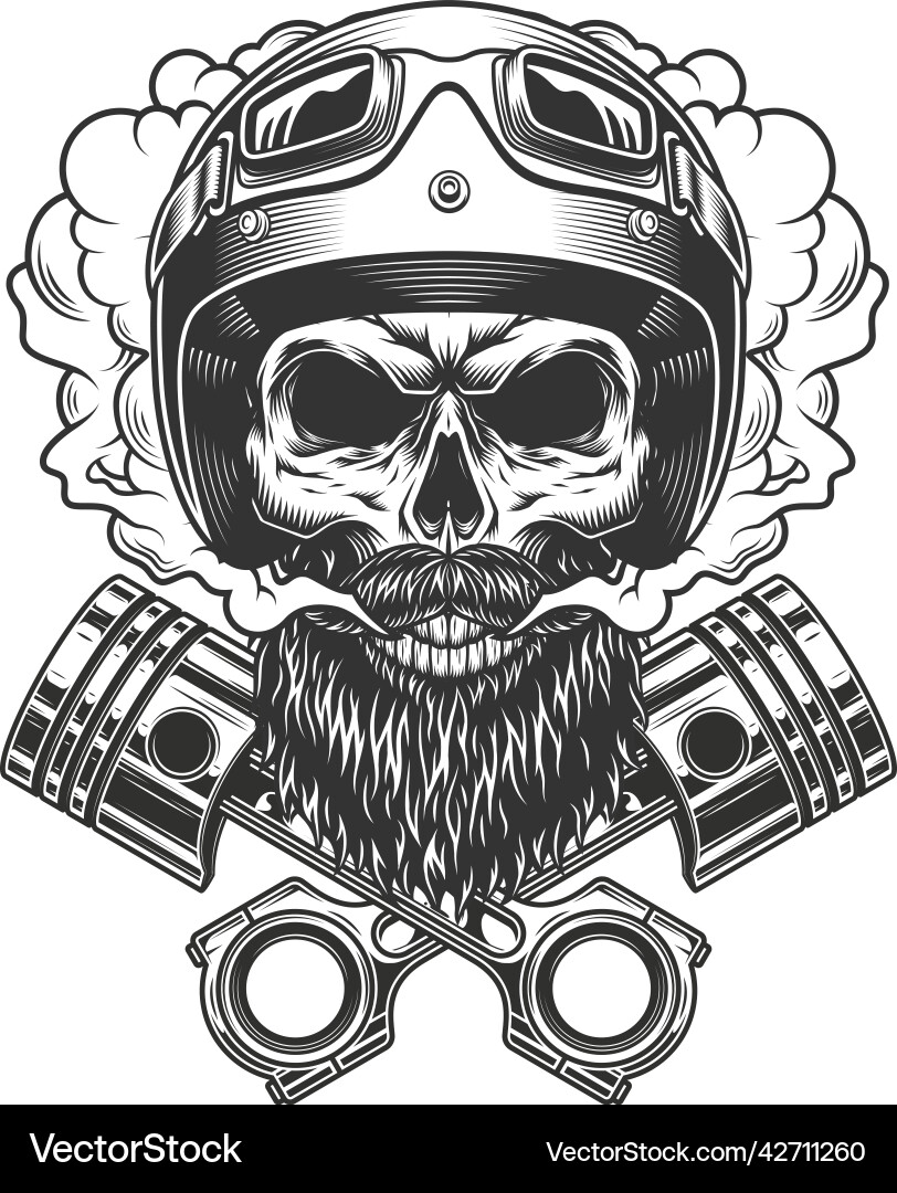 Bearded and mustached motorcyclist skull Bearded and mustached motorcyclist skull Vector Image