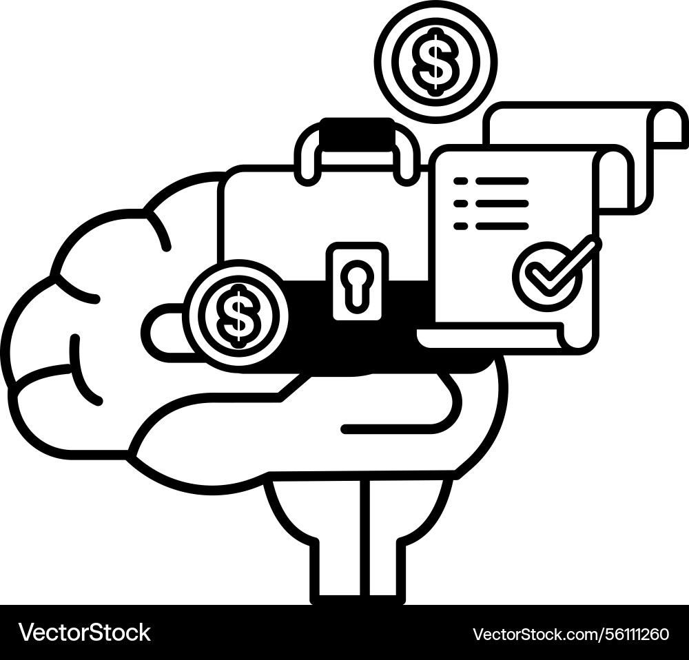 Brain holding a briefcase with key and stack Brain holding a briefcase with key and stack vector image