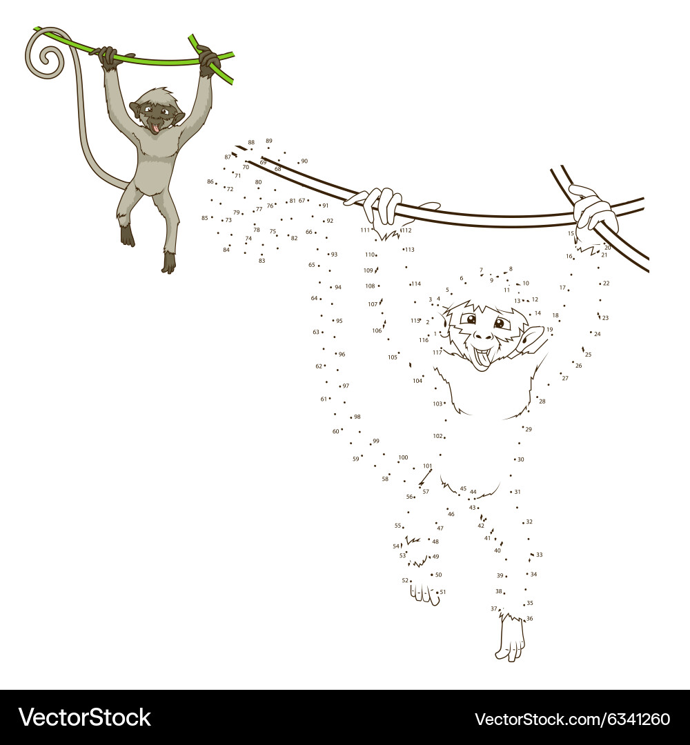 Connect the Dots Monkey Game Vector Image