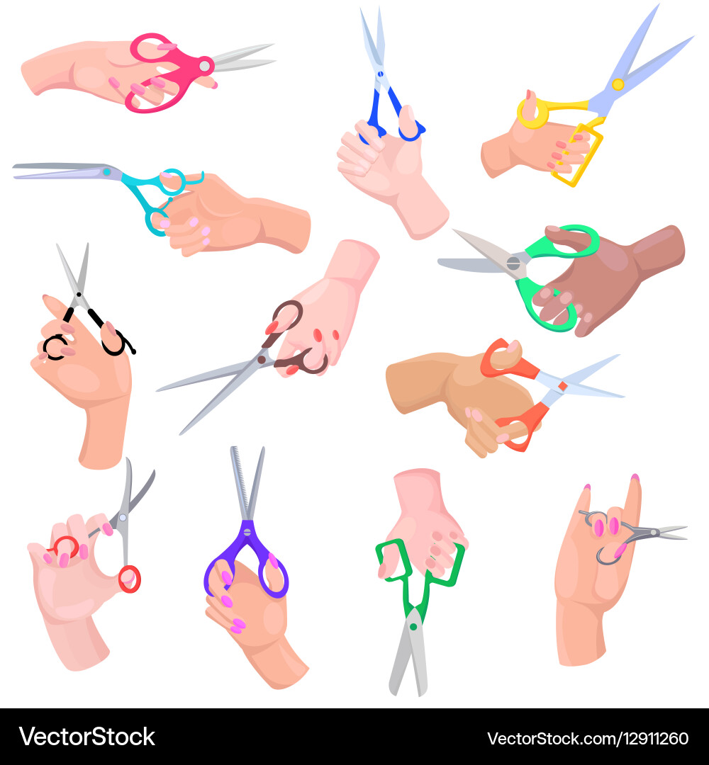 Different types of scissors in shape and colour vector image