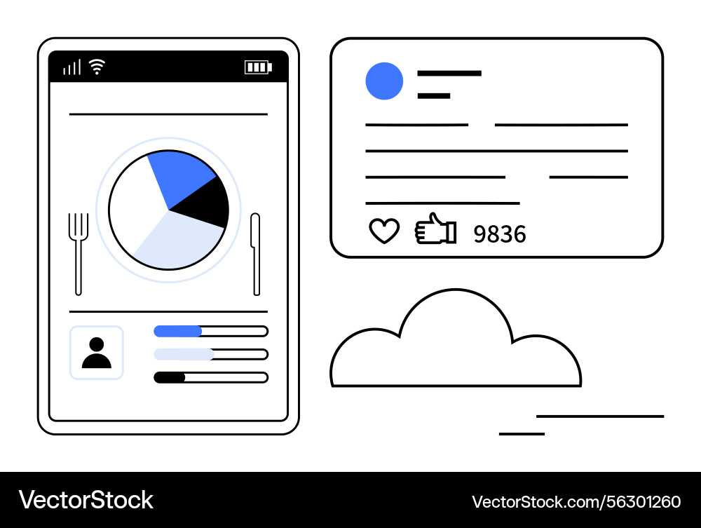 Digital dashboard with pie chart and user metrics Digital dashboard with pie chart and user metrics Vector Image