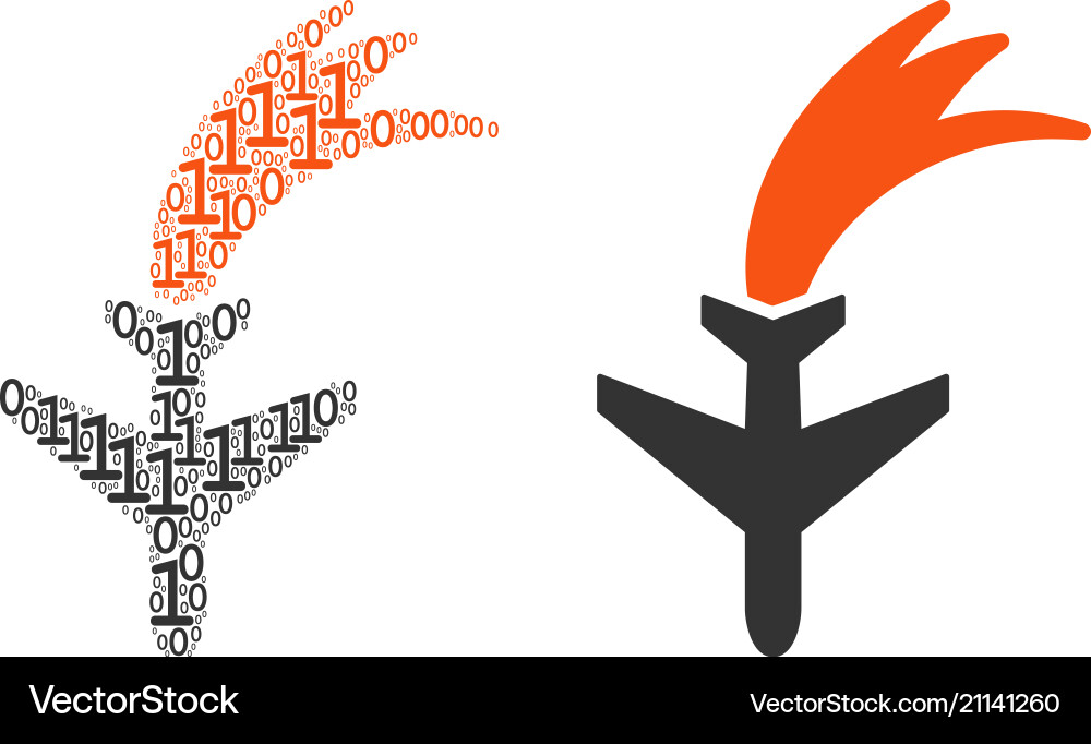 Falling airplane mosaic of binary digits Falling airplane mosaic of binary digits vector image