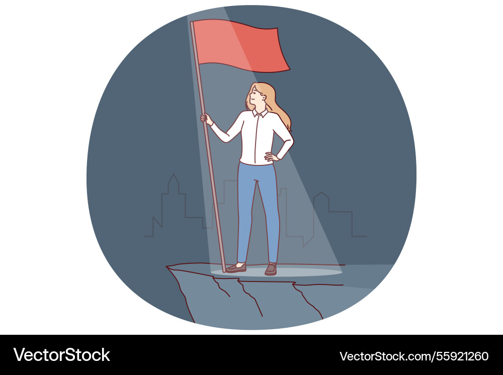 Frauenführer mit Flagge symbolisieren Ehrgeiz Frauenführer mit Flagge symbolisieren Ehrgeiz vektorbild