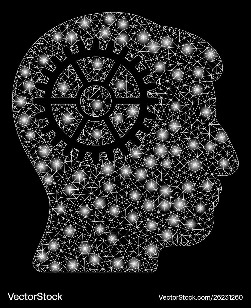 Glowing mesh 2d intellect cog with flash spots Glowing mesh 2d intellect cog with flash spots vector image