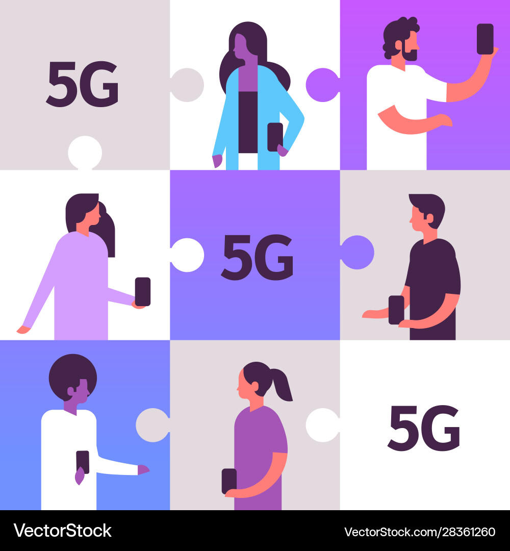 Kombinieren Sie Menschen mit Smartphones 5g online Kombinieren Sie Menschen mit Smartphones 5g online vektorbild